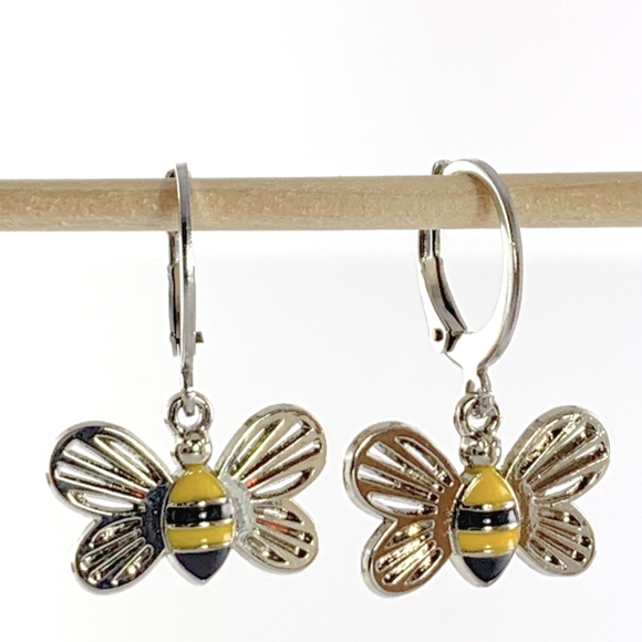 Stainless Steel Hoop Bee Earrings - Picture 1 of 4